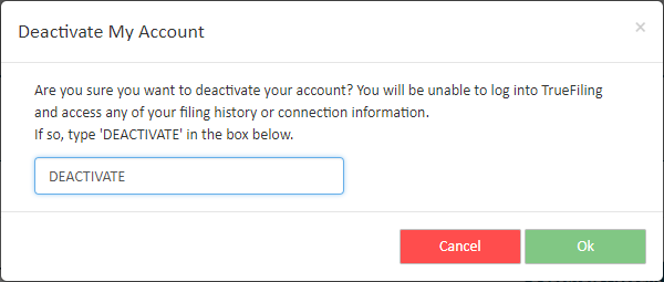 Account Deactivate dialog