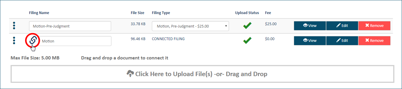 Upload pane - Separate connect documents