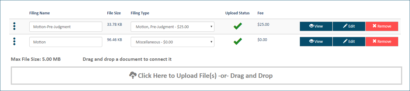 Upload pane - second document uploaded