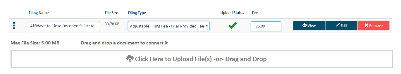 Filer provided fee