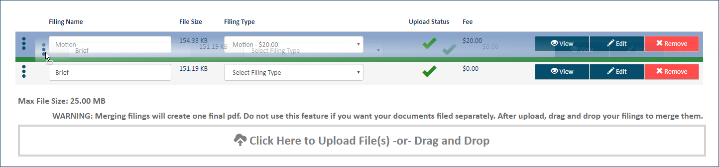 Upload pane -- drag document to primary