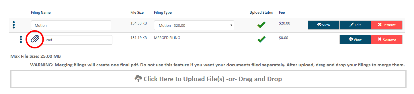 Upload pane - documents merged