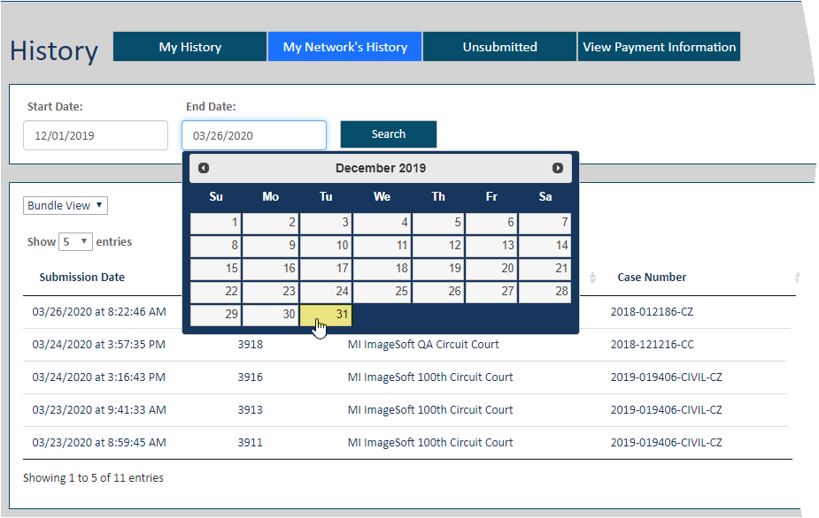 History page - date range end date