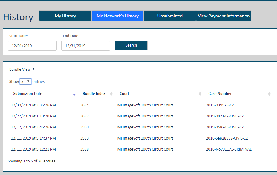 History page - date range specified