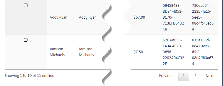 Payment transactions grid pagination options