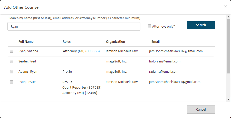 Add opposing counsel dialog