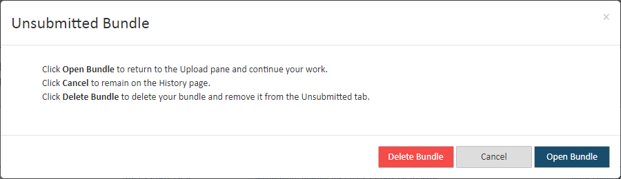 Unsubmitted Bundle dialog